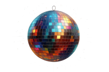 Shiny disco ball casting vibrant reflections, symbolizing fun, entertainment, and retro nightlife, isolated on transparent background