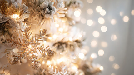 Elegant White and Gold Luxury Christmas Tree with Soft Lights