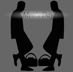 A black silhouette vector of two men facing each other with a bag and the text “Men’s Day,” perfect for International Men’s Day themes, men’s awareness campaigns, event promotions, posters, and celebr