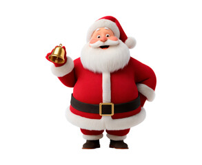 Jolly santa claus holding golden bell for christmas celebration on transparent background