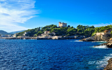 Fototapeta premium The rocky shores of Mallorca near Cala Ratjada.