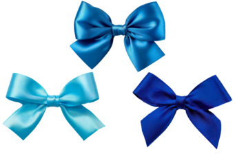 Collection of elegant blue ribbons in various shades on transparent background