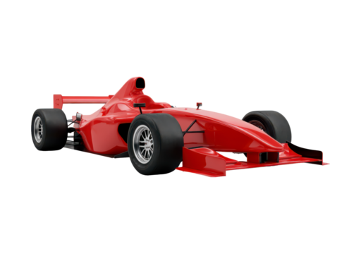 Red racing car on black background for motorsport design and automotive enthusiasts on transparent background