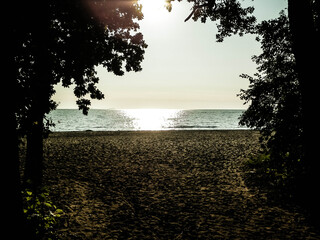 Sunrise over Baltic Sea and sandy beach of Gdynia, Poland