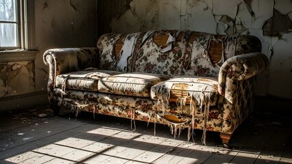 Worn and Tattered Sofa: A Cozy But Neglected Piece