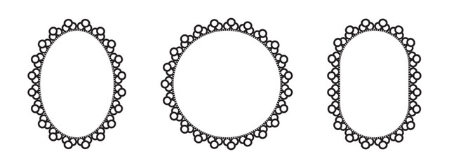 Elegant round frame with delicate lace border and scalloped edges, perfect for vintage designs, monograms, and decorative circular patterns with ornate details.