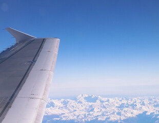 Airplane wing seen from the window.