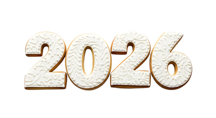Decorative gingerbread cookies forming the year 2026 isolated on transparent background