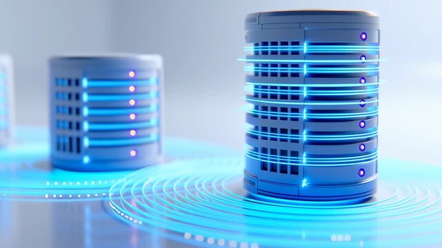 Server and optic technology blend modern networking environment where data communicate efficiently through illuminated blue light trails futuristic data center as server rack with glowing optic