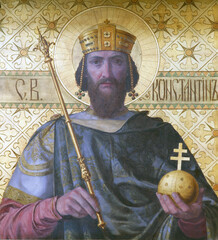Emperor Constantine the Great, painting on the bishop's throne in the Greek Catholic Cathedral of the Holy Trinity in Krizevci, Croatia