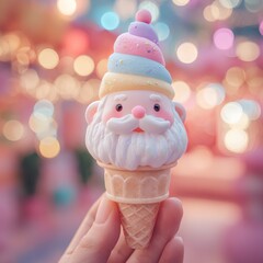 Cute Sugar Santa Figure with Colorful Pastel Bokeh