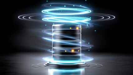 Server with glowing optic rings and networking effects symbolizes communicate and data transfer futuristic technology environment, featuring advanced optic lights, swirling networking, and high speed