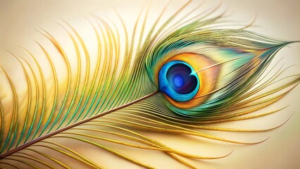 Fototapeta premium Close up of a vibrant peacock feather with detailed eye pattern