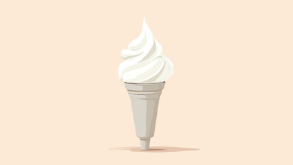 A simple vector illustration of a white vanilla soft-serve ice cream swirl in a grey cone, isolated on a beige background.