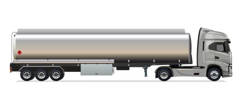 grey truck icon logo sign symbol oil petrol gas pump tank tanker fill fuel heavy big large huge long cargo body lorry car drive road side view art flat isolated white send modern vector 