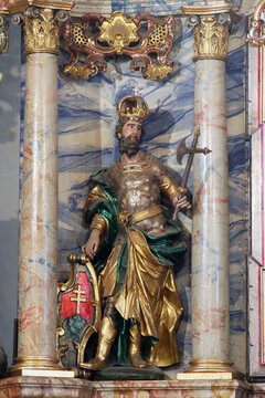 Saint Ladislaus, statue on the Main Altar in the parish church of Our Lady of the Snow in Kutina, Croatia
