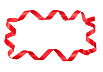 Elegant red ribbon in curved frame shape on transparent background