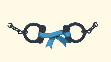 A symbolic illustration showing a pair of black handcuffs snapping apart a blue awareness ribbon, representing freedom or overcoming a struggle related to the cause the ribbon represents.