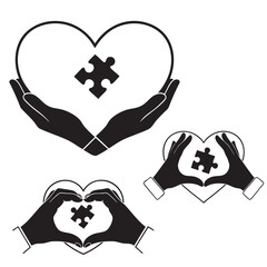 Hands Holding Heart with Puzzle Piece for Love Support and Mental Health Awareness Concept