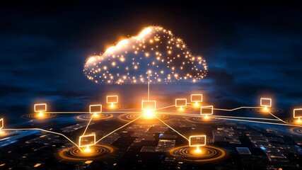 Server and optic technology power modern networking to communicate data efficiently across digital cityscape, glowing connections and futuristic energy enable seamless digital data transfer - Powered by Adobe