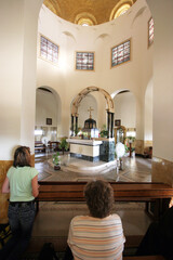 Praying Women in the Church of the Beatitudes, the traditional place where Jesus gave the Sermon on the Mount, Galilee, Israel