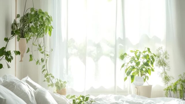 Bedroom with bright natural light creating a calm, cozy, and tranquil atmosphere
