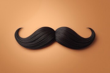 Close up of a black handlebar mustache against a warm orange background