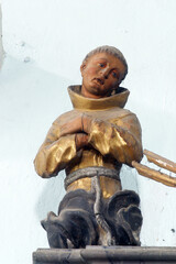 Statue of Saint on the altar of Fourteen holy helpers in the church of St. Catherine of Alexandria in Krapina, Croatia