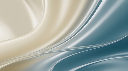 Abstract flowing fabric waves in beige and teal background