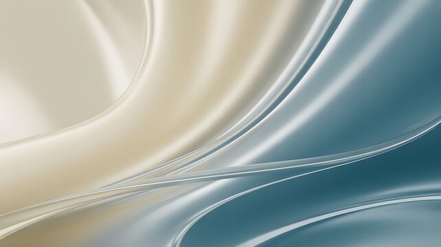 Abstract flowing fabric waves in beige and teal background