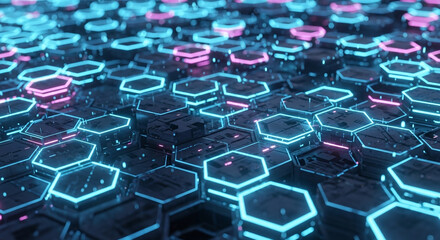 Obraz premium Abstract digital circuit board with neon glow.
