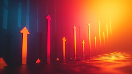 Colorful Abstract Light Arrows Ascending Vividly Against a Dark Background