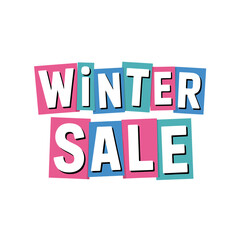 Eye catching winter sale advertisement with colorful lettering and white background
