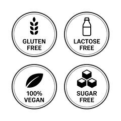 Set of diet restriction icons gluten free lactose free vegan sugar free
