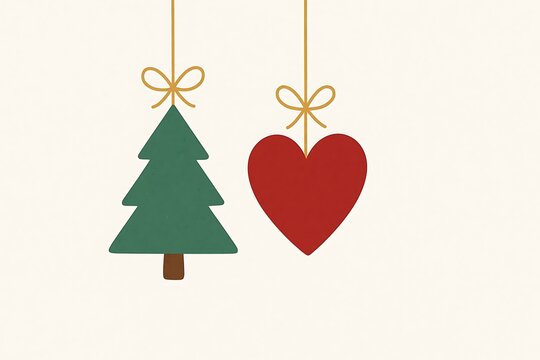 Happy Christmas card featuring a tree and heart vector artwork as a hanging decoration