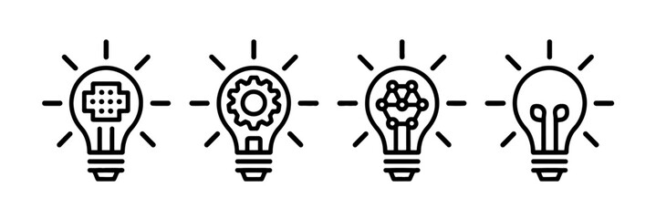 Four light bulbs representing different stages of idea development process