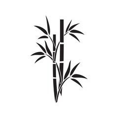 Obraz premium Bamboo leaves icon over white background, silhouette style, vector illustration