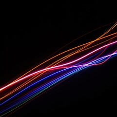 Vibrant abstract light strokes illuminating a dark space with dynamic, flowing energy. Ethereal glow and graceful movement captured ,illumination ,energy ,fluid
