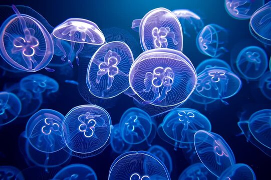 Una fascinante danza de medusas luminiscentes en la oscuridad del oc&eacute;ano.