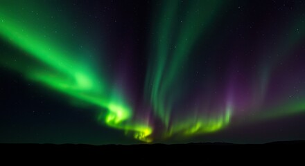 Vibrant abstract representation of aurora light streams. Dynamic movement and radiant energy captured in glowing green, blue, and purple tones ,magenta ,design ,light