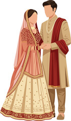 Romantic Indian Wedding Couple Standing Together in Traditional Outfits