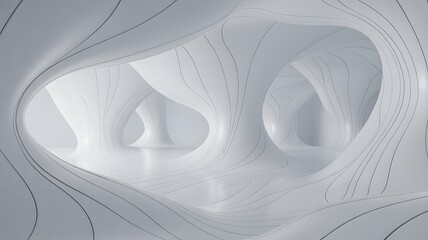 Ethereal white abstract organic interior with flowing lines