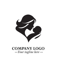 Mom and Baby Logo Symbol in Black on White Background for Gentle Minimalist Branding Design Art