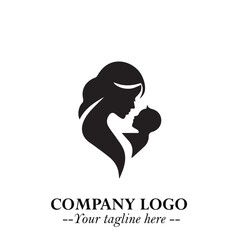 Mom and Baby Logo Symbol in Black on White Background for Gentle Minimalist Branding Design Art