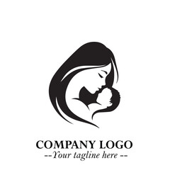 Mom and Baby Logo Symbol in Black on White Background for Gentle Minimalist Branding Design Art