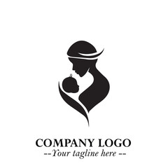 Mom and Baby Logo Symbol in Black on White Background for Gentle Minimalist Branding Design Art