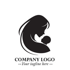 Mom and Baby Logo Symbol in Black on White Background for Gentle Minimalist Branding Design Art