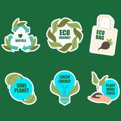Icon set for green campaigns: infographic style icons of nature, eco-friendly energy, EVs, power plants, trees, forests, water, weather, recycling. Clean vector illustrations.