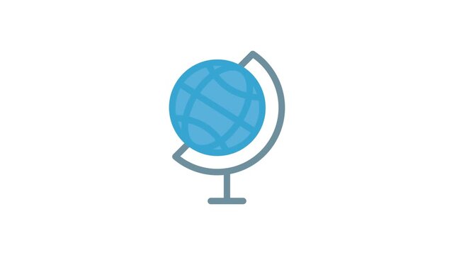 Globe icon centered on a black background, symbolizing global connectivity and geography.