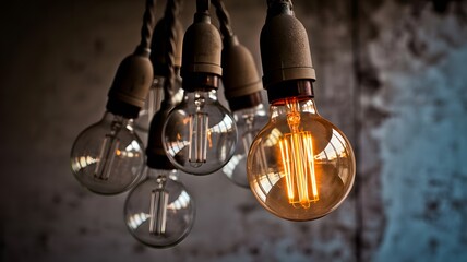 Vintage Edison light bulbs hanging in a moody setting